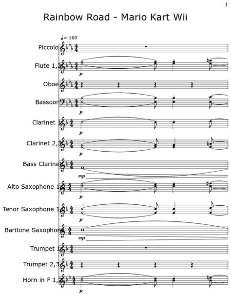 Rainbow Road Mario Kart Wii Sheet Music For Piccolo Flute Oboe