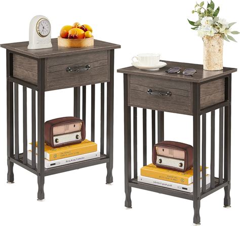 Amazon Vecelo Nightstands Set Of Industrial Side End Tables