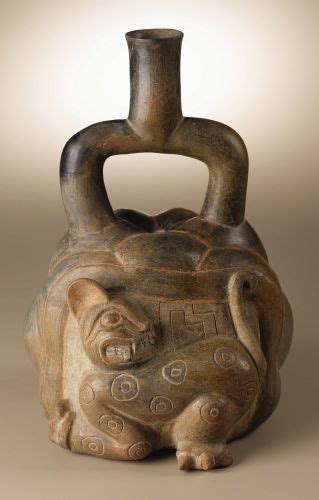 Ancient Stirrup Spout Vessel With Feline