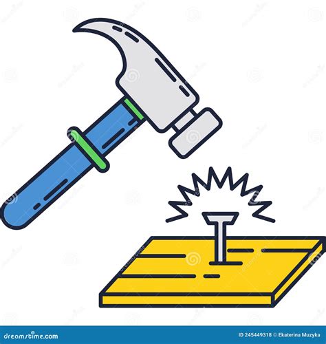 Hammer Nail Vector Icon Carpenter Tool Isolated Stock Vector