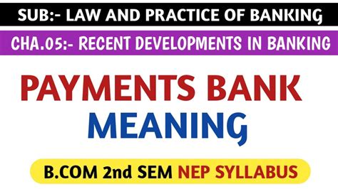 PAYMENTS BANKS MEANING FOR B 2nd SEM NEP SYLLABUS LAW AND