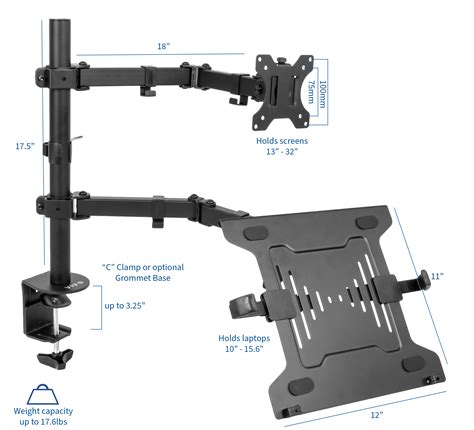 Vivo Full Motion Monitor Laptop Desk Mount Vesa Stand Fits 13 To 32