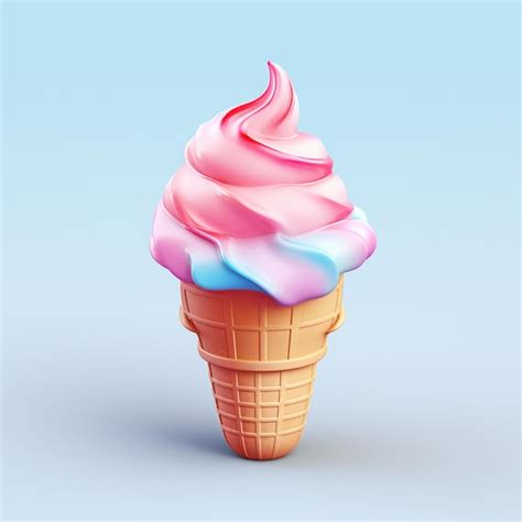 There Is A Pink And Blue Ice Cream Cone On A Blue Background Generative Ai Premium Ai