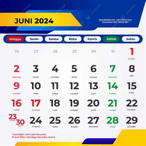 Calendar June 2024 Vector Template Download On Pngtree