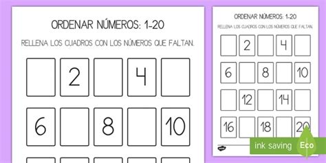 Ficha de actividad: Números que faltan - 1-20 - Twinkl