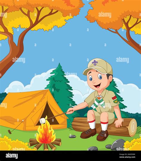 Cartoon scout roasting marshmallow Stock Vector Image & Art - Alamy