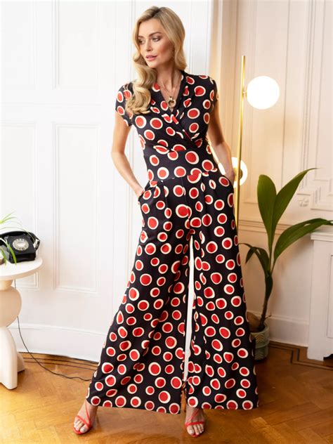 Hotsquash Wide Leg Wrap Top Jumpsuit Polka Dots Blackred At John Lewis And Partners