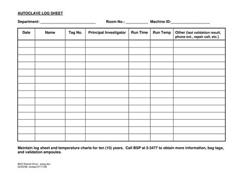 Excel Log Sheet Template