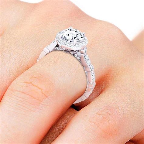 Bague De Fian Ailles Diamant Halo GIA IGI 1 00 Carat V Ritable Ronde