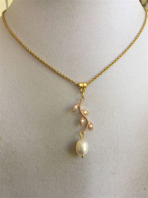 Bridal Gold Leaf With Crystal And Pearl Necklace Etsy