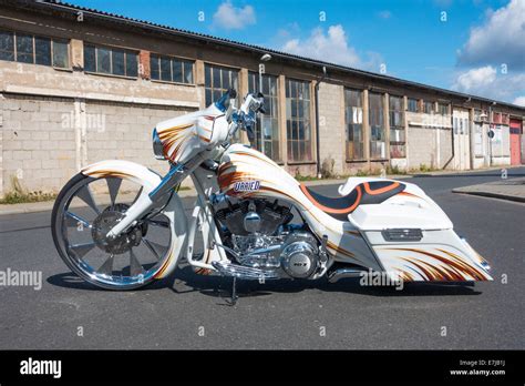 Custom Motorcycle Harley Davidson Bagger Show Bike Cruiser Stock