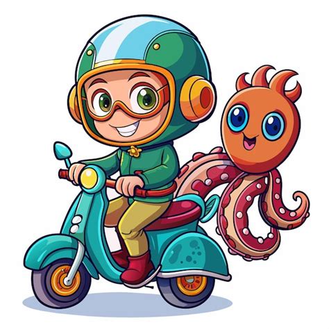 Un Dessin Anim D Un Enfant Sur Un Scooter Avec Un Personnage Anim Sur