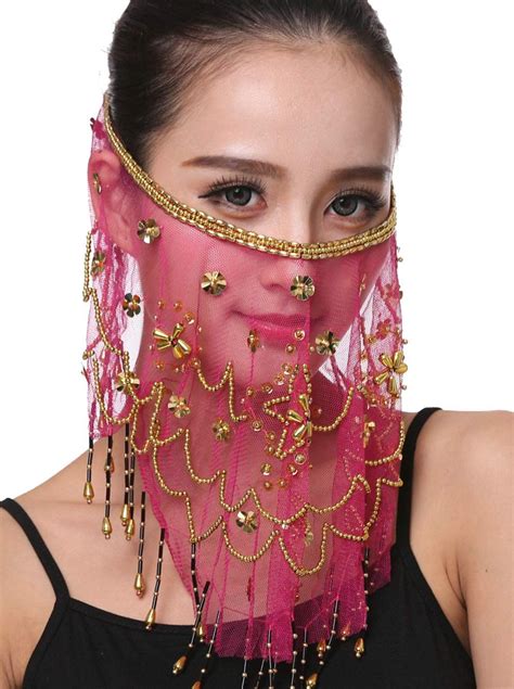 Lauthen S Women Belly Dance Face Veil With Beads Sequins Halloween