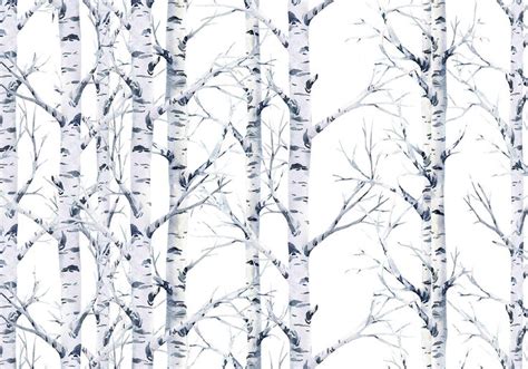 a white background with trees and birds in the branches, as well as an image of snow