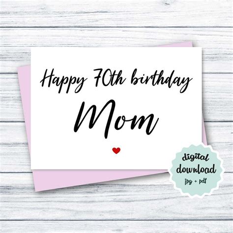 70th Birthday Card for Mom PRINTABLE Happy 70th Birthday Mom Birthday ...