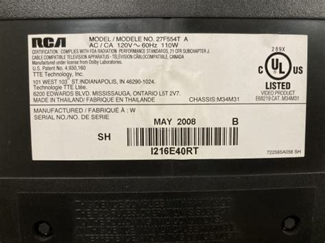 RCA 27F554T CRT Database