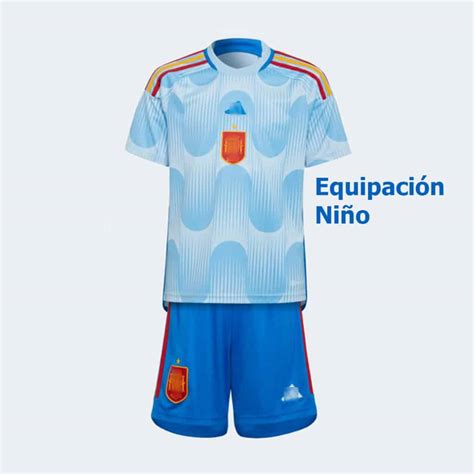 Equipación Niño Visitante España 2022 Azul La Web Nº1 De Camisetas De