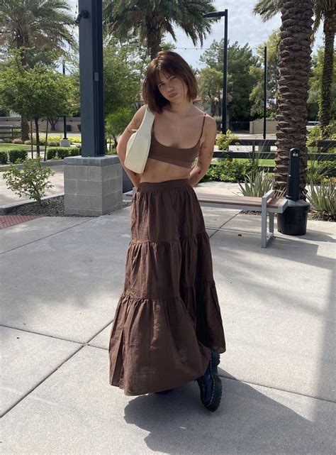 Summertime Maxi Skirt Brown Us 4 Brown Flowy Skirt Outfit Maxi