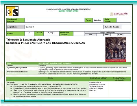 Secuencia 11 LA Energia Y LAS Reacciones Quimicas PLANEACIONES DE