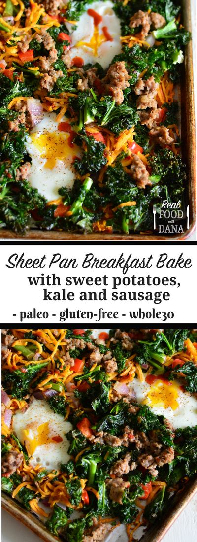 Sweet Potato Kale And Sausage Breakfast Sheet Pan Bake Dana Monsees