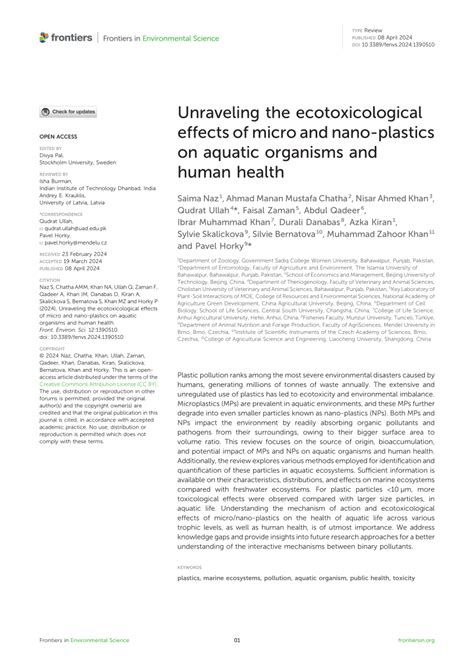 PDF Unraveling The Ecotoxicological Effects Of Micro And Nano