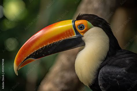 Unaccompanied Tucano Toco Bird Ramphastos Toco Close Up Portrait Taken