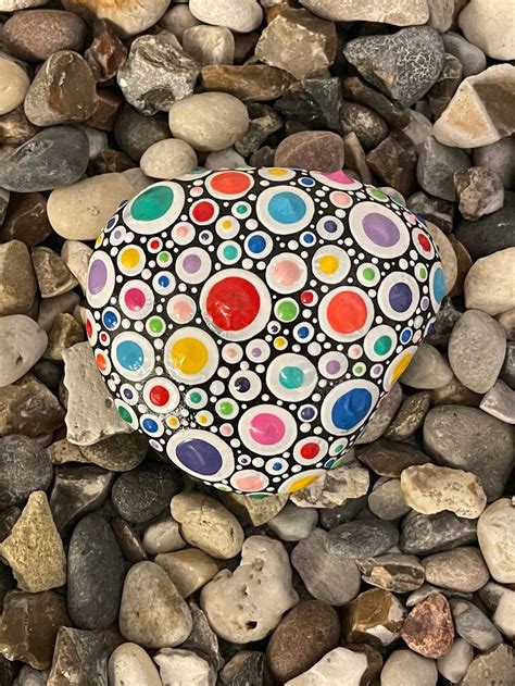 Hand Painted Polka Dot Stone Mandala Unique Painted Stones Decorative