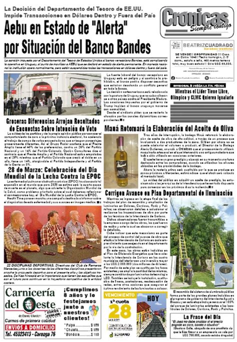 Diario Cr Nicas De Mercedes Soriano Uruguay Tapa Del Marzo