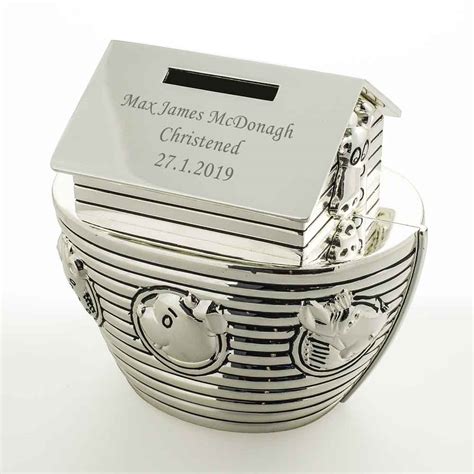 Personalised Noahs Ark Money Box - Engraved Christening Gift