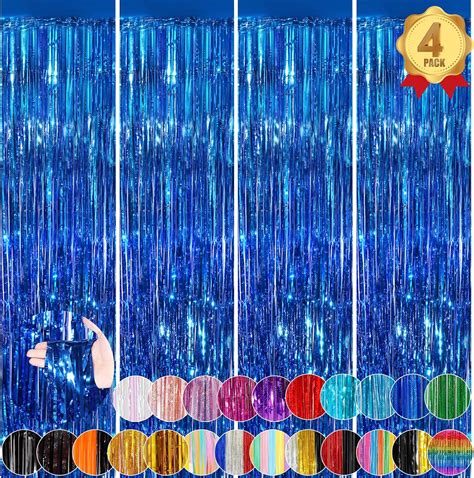 Amazon.com: 4Pack Blue Fringe Curtain Party Streamers 3.3x8.3 Ft Foil Fringe Backdrop Curtains ...