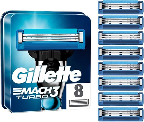 Gillette Mach3 Turbo Razor Blades Men Pack Of 8 Razor Blade Refills