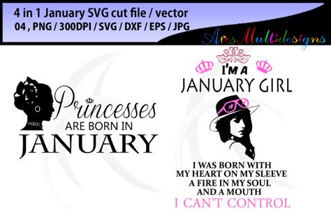 January Girl Svg Vector Cut File Bundle 4 In 1 Printable January Girl