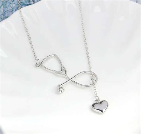 Nurse Appreciation Necklace Jewelry Stethoscope & Heart Pendant Loop ...