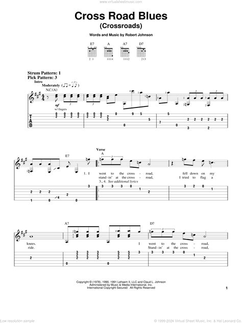 Cross Road Blues Crossroads Sheet Music For Guitar Solo Easy Tablature