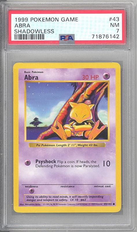 PSA 7 Pokemon Card Base 43 102 ABRA Common Shadowless NM