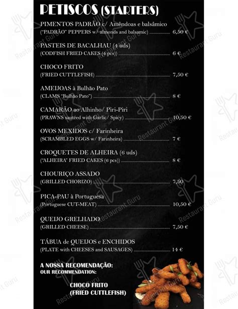 Menu At Coimbra Taberna Restaurant Lisbon