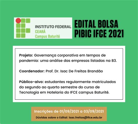 Campus Baturité abre seleção para bolsista de pesquisa Instituto