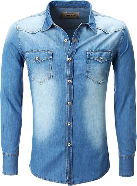 Jeanshemd Hemd Herren Herrenhemd Slim Fit Männer Denim Tailliert