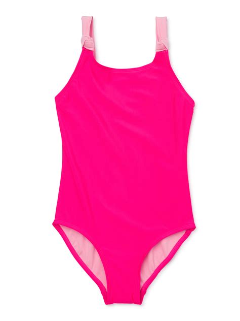 Wonder Nation Girls Knotted Strap One Piece Swimsuit With Upf 50 Sizes 4 18 And Plus