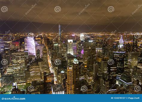 View of New York City at Night Time Editorial Photography - Image of ...