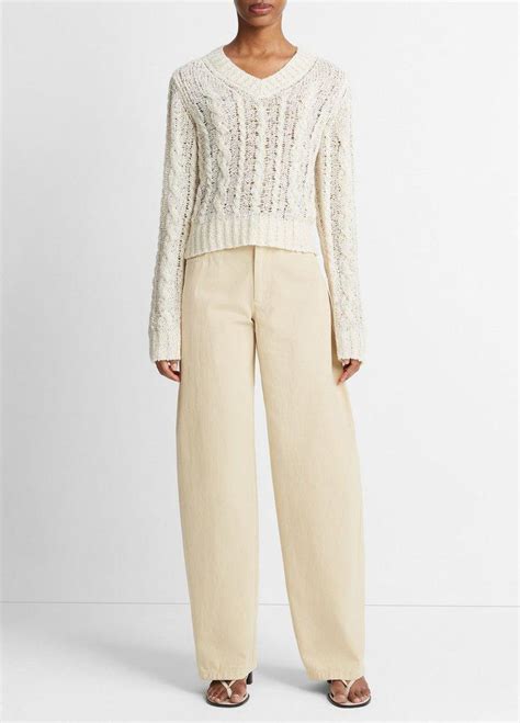 Textured Cable V Neck Sweater In Sweaters Vince