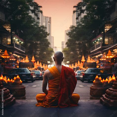 Hombre Meditando Y Manteniendo La Calma En Medio Del Caos Stock