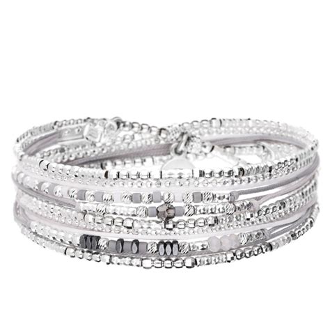 Bracelet Saint Tropez Multi Tours Lastique Gris Clair Blanc