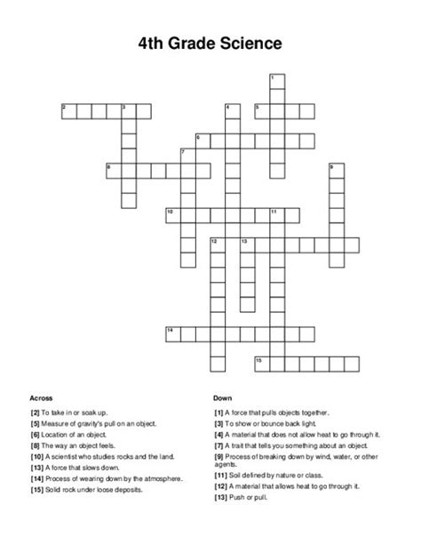 Science Crossword Puzzle Printable