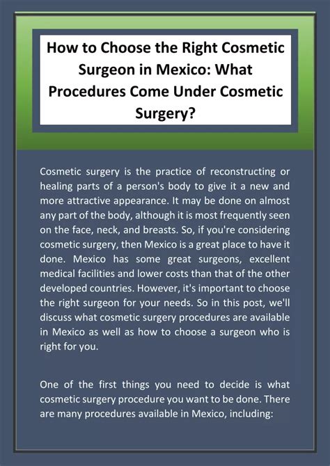 Ppt How To Choose The Right Cosmetic Surgeon In Mexico What Procedures Come Under Cosmetic