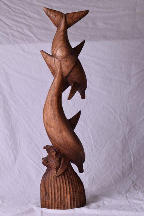 Large Wooden Sculpture With Two Dolphins 81 Cm Catawiki