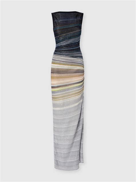 long boat neck dress  striped knit blue grey missoni