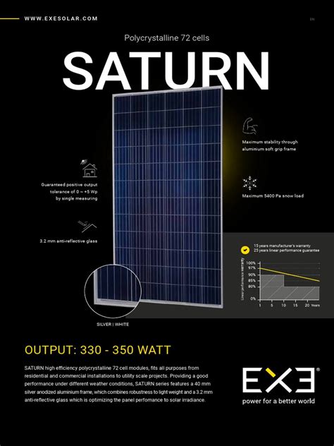 Exe En Saturn Poly 72 Cell 330 350 Wp Silver White Pdf Solar