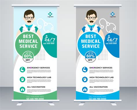 Medical Roll Up Banner Vector Template Design Or Poll Up Standee For