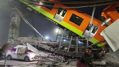 VIDEO Colapsa puente y cae vagón del Metro de la CDMX hay personas